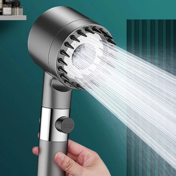 3-Mode High-Pressure Shower Head with Massage Brush – Adjustable Rain Spray