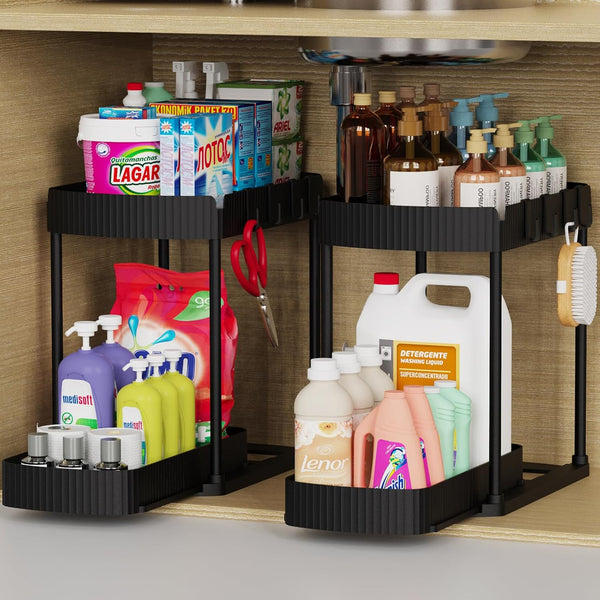 Under Sink Organizer – 2-Tier Sliding Storage Rack for Kitchen, Bathroom & More | Space Saver & Rust-Resistant